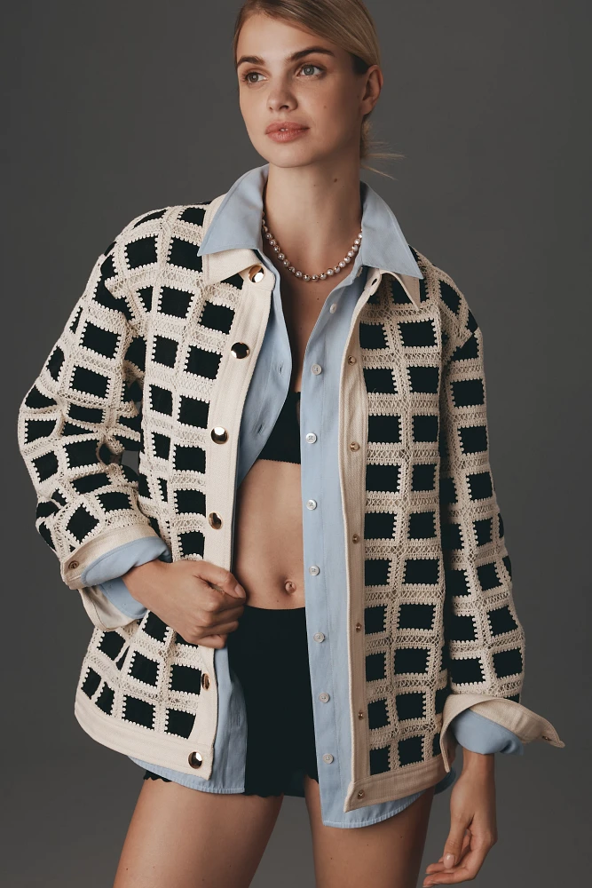 English Factory Oversized Crochet Shirt Jacket