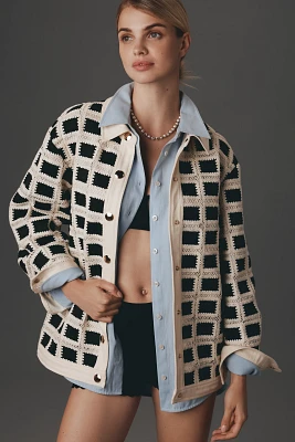 English Factory Oversized Crochet Shirt Jacket