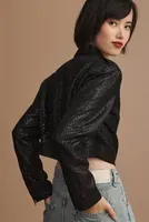 By Anthropologie Sequin Cropped Moto Jacket
