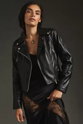 Avec Les Filles Cropped Structured Faux Leather Moto Jacket