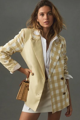 Avec Les Filles Mixed Gingham Blazer