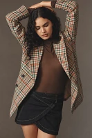 Avec Les Filles Double-Breasted Elbow-Patch Plaid Jacket