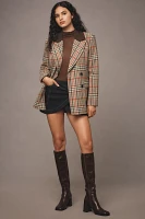 Avec Les Filles Double-Breasted Elbow-Patch Plaid Jacket