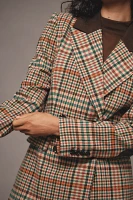 Avec Les Filles Double-Breasted Elbow-Patch Plaid Jacket