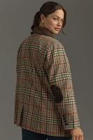 Avec Les Filles Double-Breasted Elbow-Patch Plaid Jacket