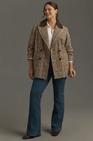 Avec Les Filles Double-Breasted Elbow-Patch Plaid Jacket