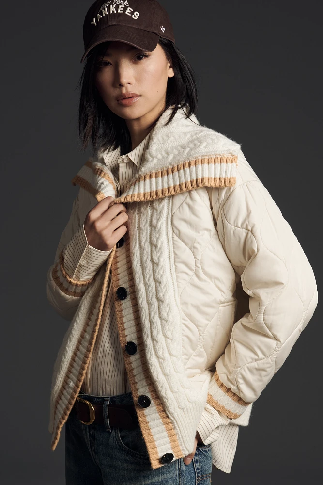 Avec Les Filles Quilted Cable Sweater Jacket