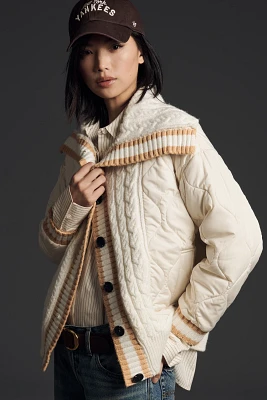 Avec Les Filles Quilted Cable Sweater Puffer Jacket