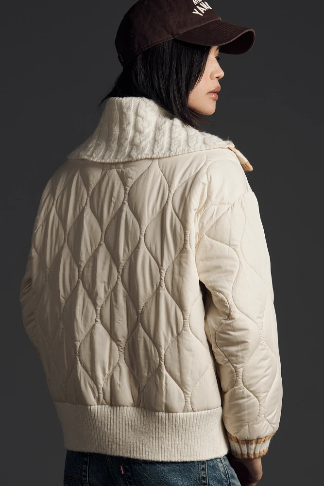 Avec Les Filles Quilted Cable Sweater Puffer Jacket