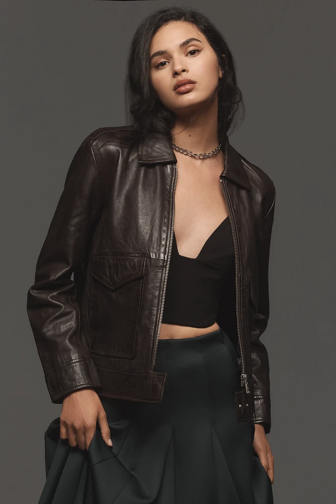 Avec Les Filles Leather Zip-Front Jacket