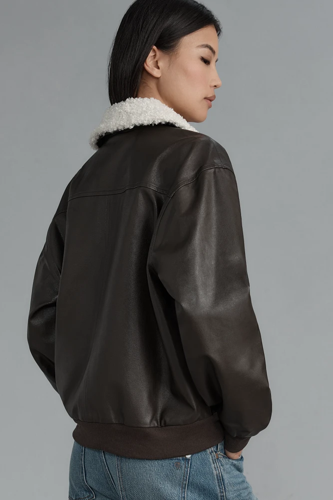 WAYF Shearling-Collar Faux-Leather Bomber Jacket