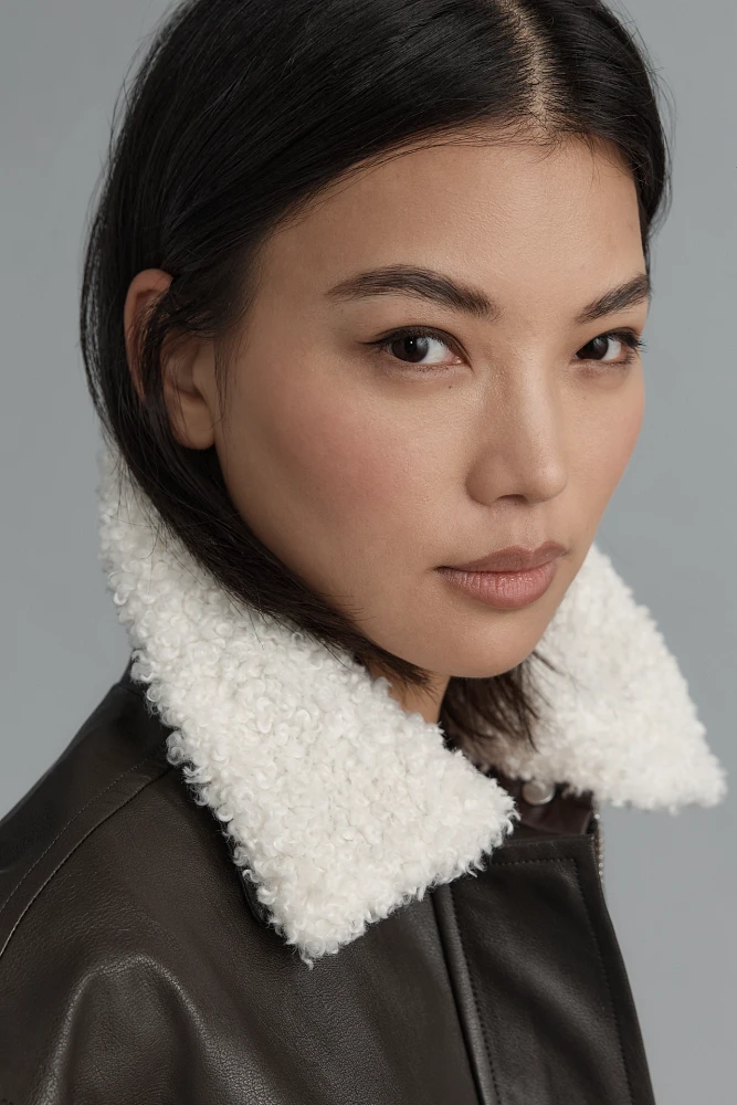 WAYF Shearling-Collar Faux-Leather Bomber Jacket