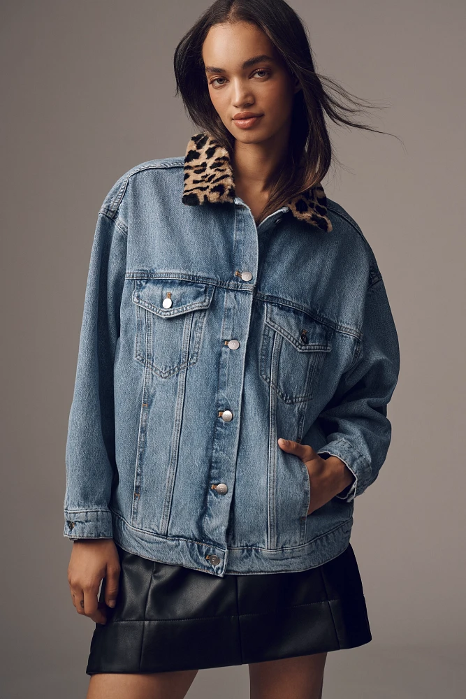 The Weston Denim Boyfriend Jacket by Pilcro: Leopard Collar Edition