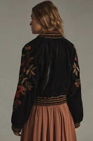 By Anthropologie Velvet Embroidered Bomber Jacket