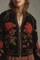 By Anthropologie Velvet Embroidered Bomber Jacket