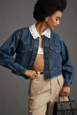 By Anthropologie Utility Eyelet-Collar Denim Jacket