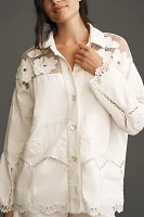 By Anthropologie Crochet Scallop-Hem Shirt Jacket