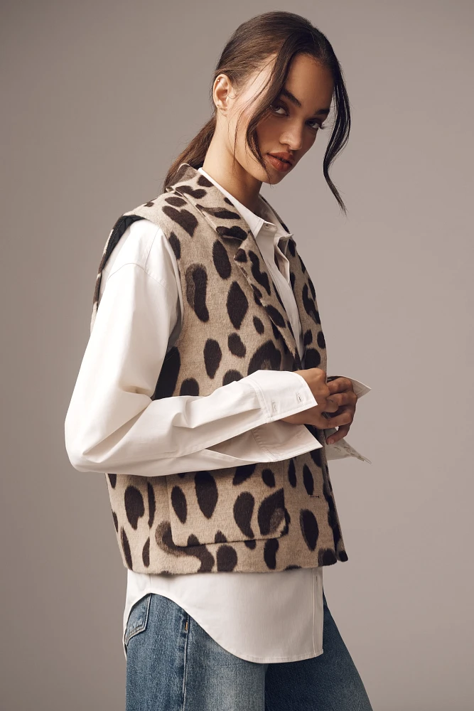 Maeve Enlarged-Leopard-Print Vest Jacket