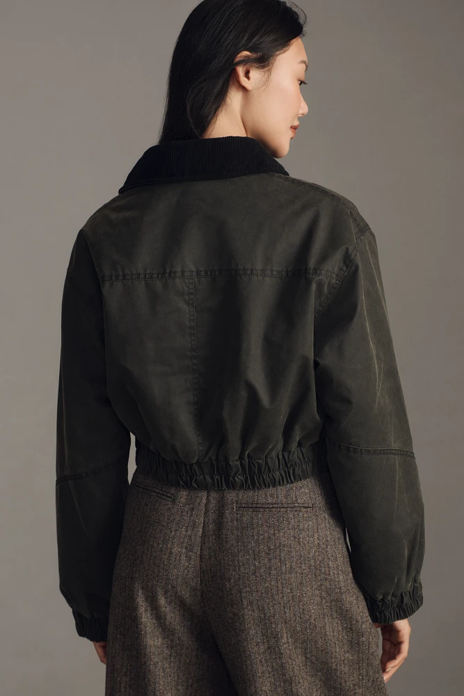 Pilcro Waxed Cropped Barn Bomber Jacket