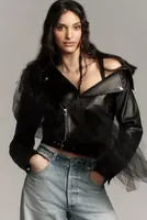 Lamarque Obelia Leather & Tulle Biker Jacket