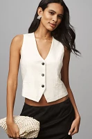 Maeve Linen V-Neck Button-Front Vest