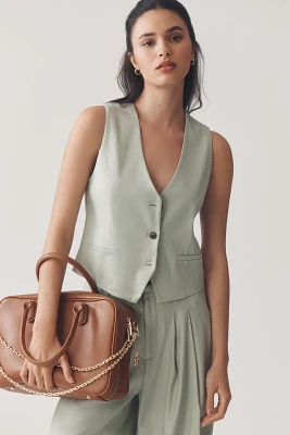 Maeve Linen V-Neck Button-Front Vest