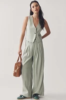 Maeve Linen V-Neck Button-Front Vest