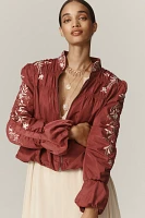 By Anthropologie Embroidered Gathered Jacket