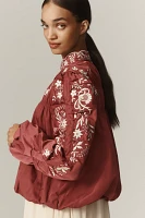 By Anthropologie Embroidered Gathered Jacket