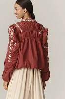 By Anthropologie Embroidered Gathered Jacket