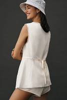 By Anthropologie Longline Lace-Trim Linen Blend Vest