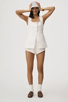 By Anthropologie Longline Lace-Trim Linen Blend Vest
