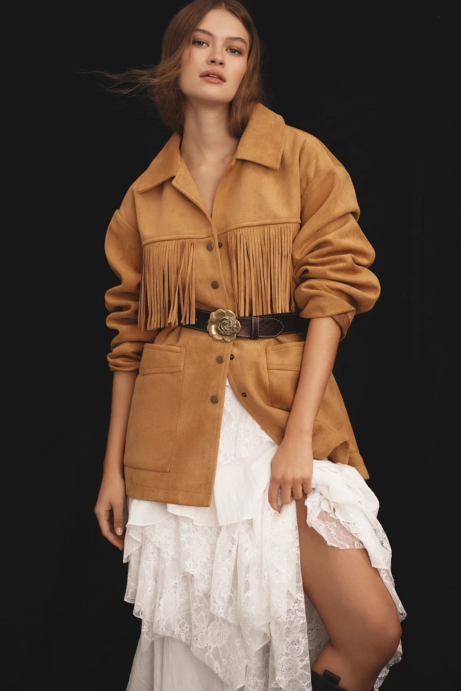 Pilcro Faux-Suede Fringe Jacket