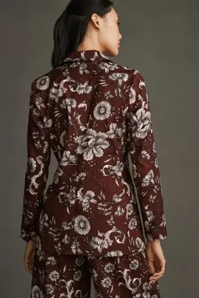 By Anthropologie Printed Linen Blazer