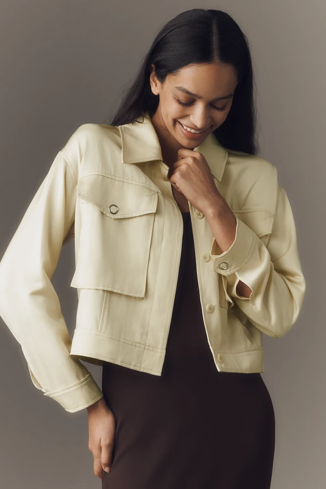 By Anthropologie Satin Trucker Jacket