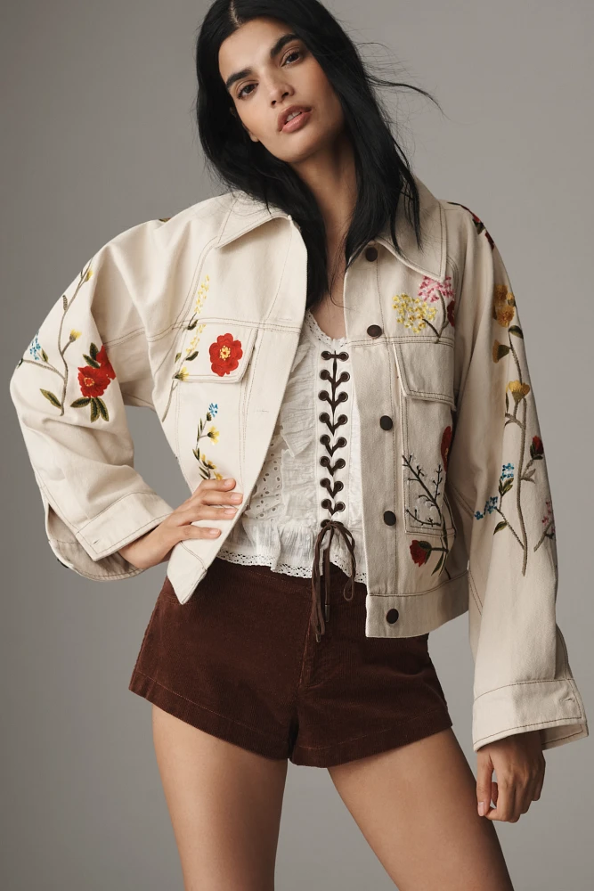 By Anthropologie Floral Embroidered Jacket