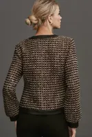 By Anthropologie Faux Leather-Trimmed Tweed Lady Jacket