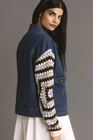 By Anthropologie Crochet-Sleeve Denim Jacket