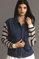 By Anthropologie Crochet-Sleeve Denim Jacket