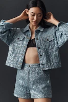 Flat White Sequin Houndstooth Denim Jacket