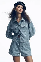 Flat White Sequin Houndstooth Denim Jacket