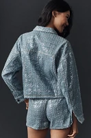 Flat White Sequin Houndstooth Denim Jacket