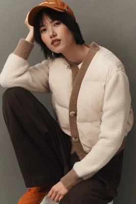 NVLT Crop Mix Media Puffer Cardigan Coat