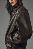 Pilcro Oversized Washed Faux-Leather Jacket