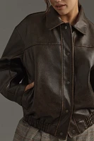 Pilcro Oversized Washed Faux-Leather Jacket