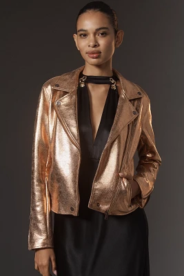 By Anthropologie Metallic Faux-Leather Moto Jacket