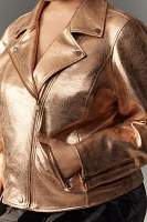 The Saige Metallic Faux-Leather Moto Jacket