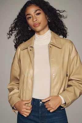 Maeve Faux-Leather Deep-V-Neck Bomber