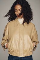 Maeve Faux-Leather Deep-V-Neck Bomber