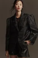 By Anthropologie Tulle Overlay Plaid Blazer